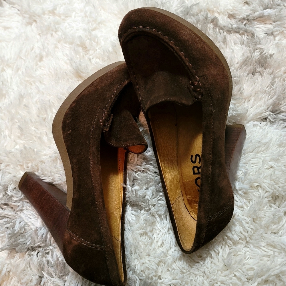 KORS Michael Kors Brown Suede Dolly Loafers with Stack Heel Size 6 M